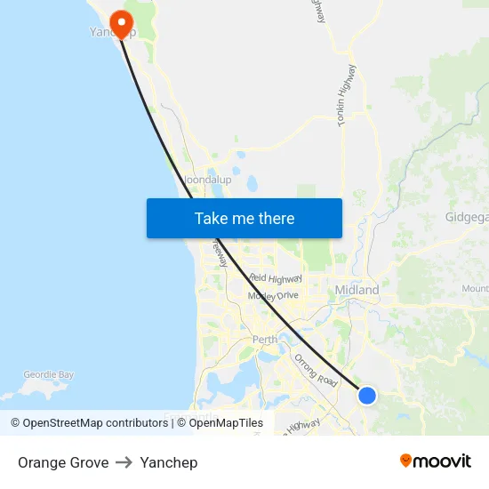 Orange Grove to Yanchep map