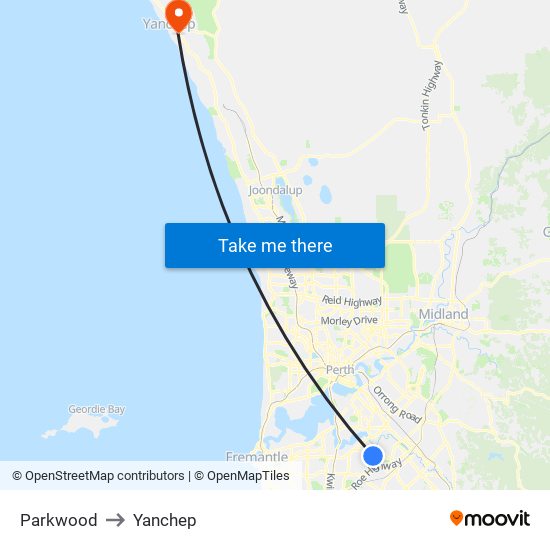 Parkwood to Yanchep map
