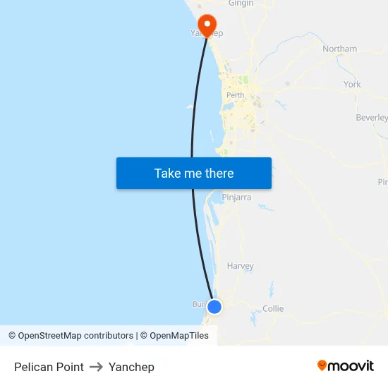 Pelican Point to Yanchep map