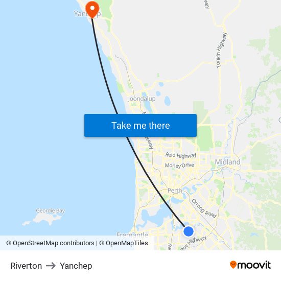 Riverton to Yanchep map