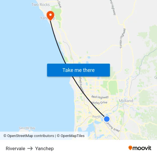 Rivervale to Yanchep map