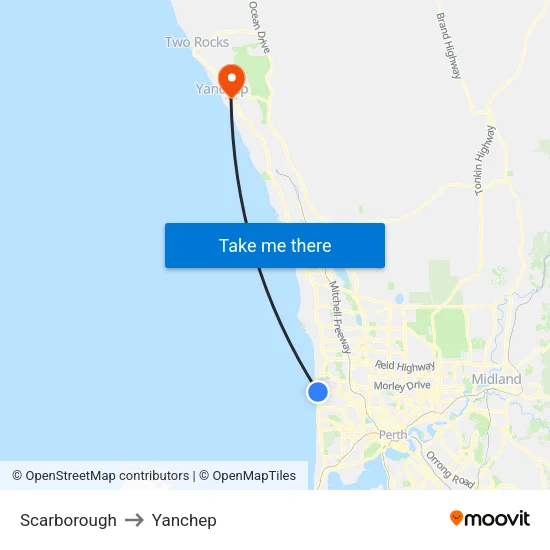 Scarborough to Yanchep map