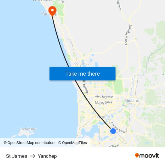 St James to Yanchep map