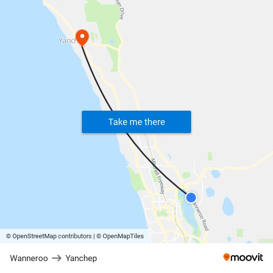 Wanneroo to Yanchep map