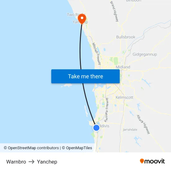 Warnbro to Yanchep map
