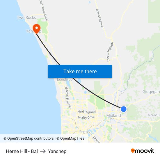 Herne Hill - Bal to Yanchep map