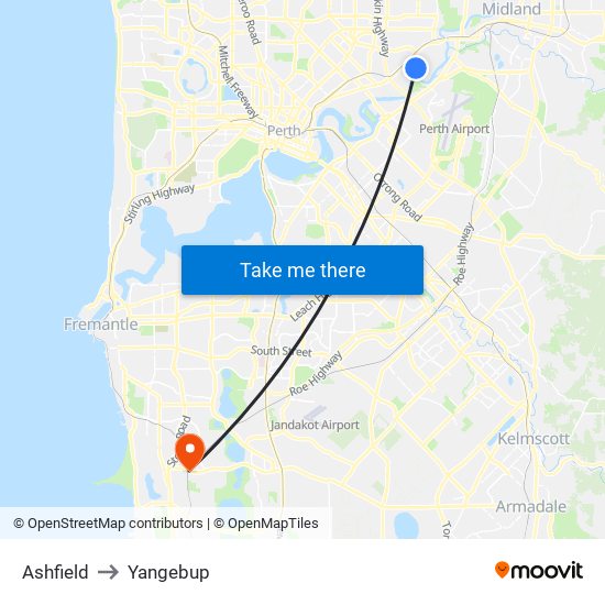 Ashfield to Yangebup map