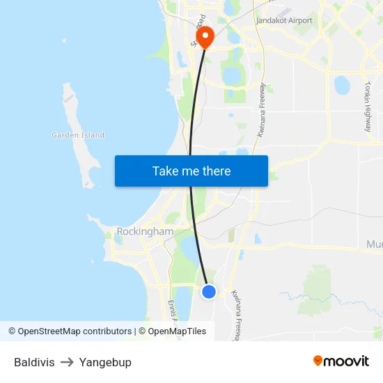 Baldivis to Yangebup map
