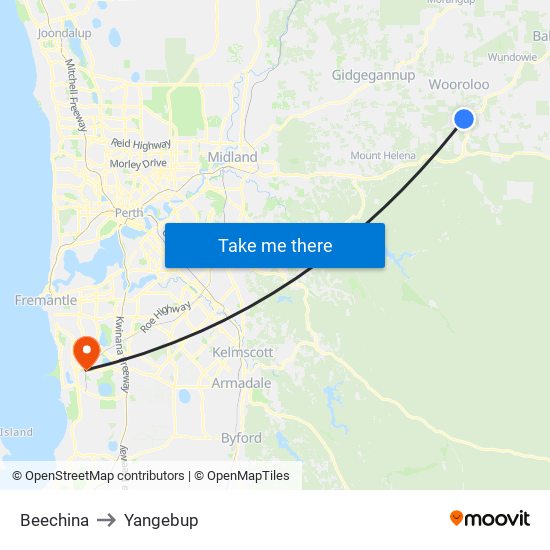 Beechina to Yangebup map