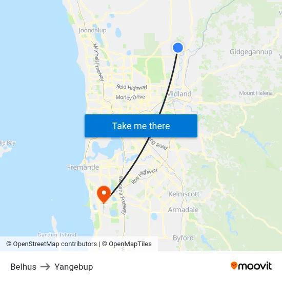 Belhus to Yangebup map