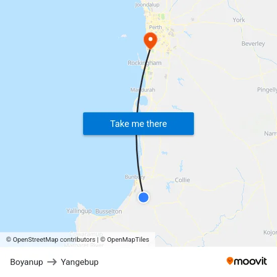 Boyanup to Yangebup map