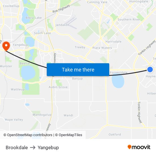 Brookdale to Yangebup map