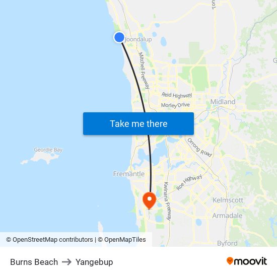 Burns Beach to Yangebup map