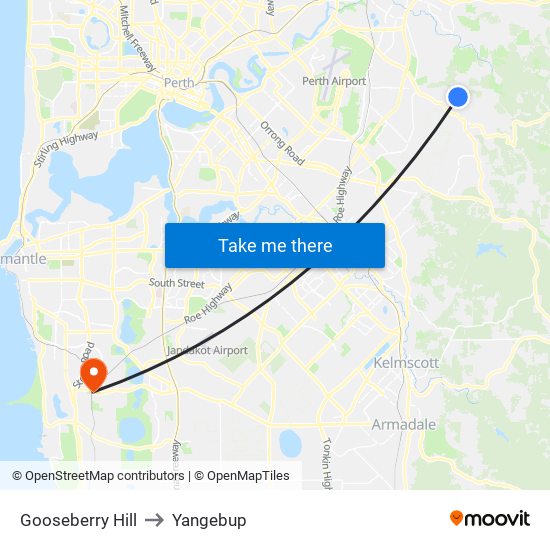 Gooseberry Hill to Yangebup map