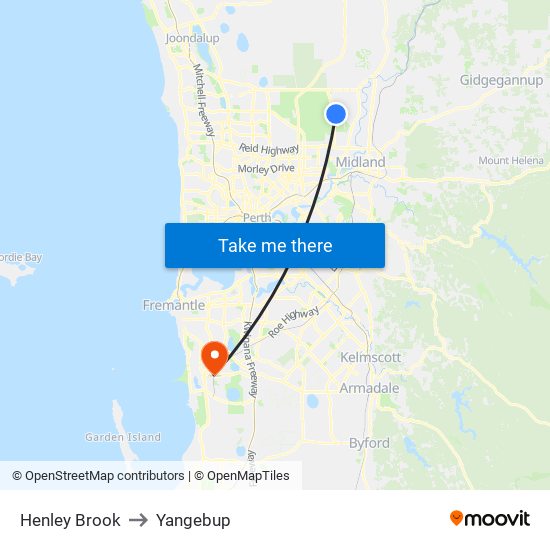 Henley Brook to Yangebup map