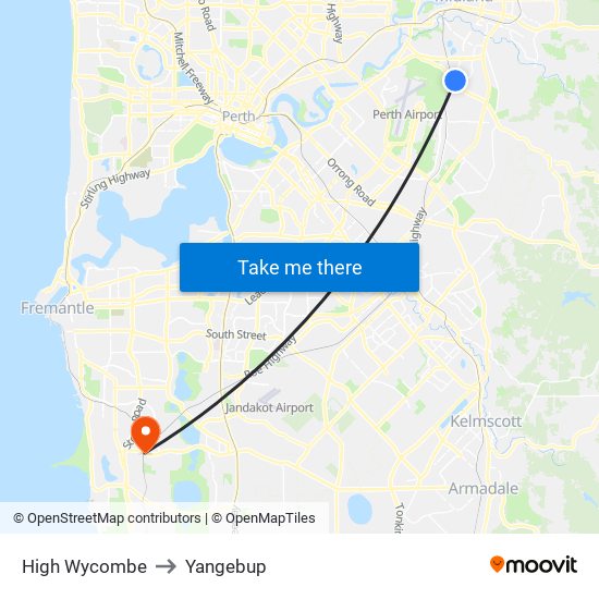 High Wycombe to Yangebup map