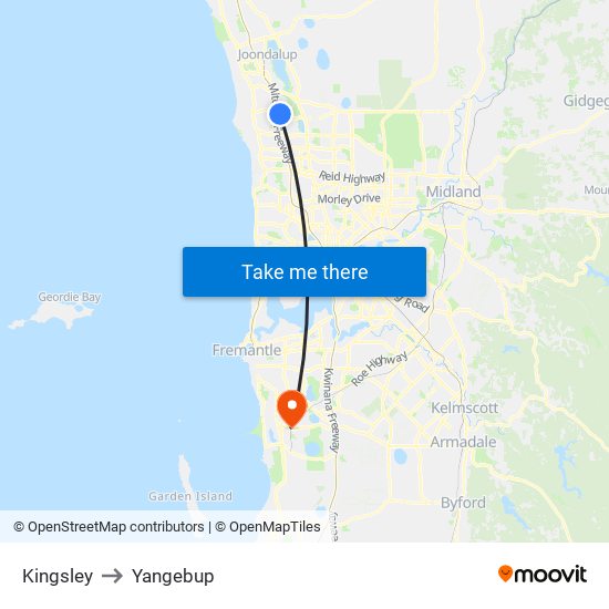 Kingsley to Yangebup map
