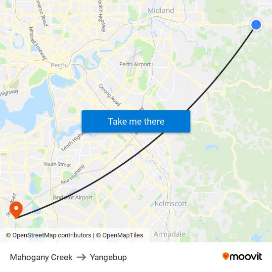 Mahogany Creek to Yangebup map