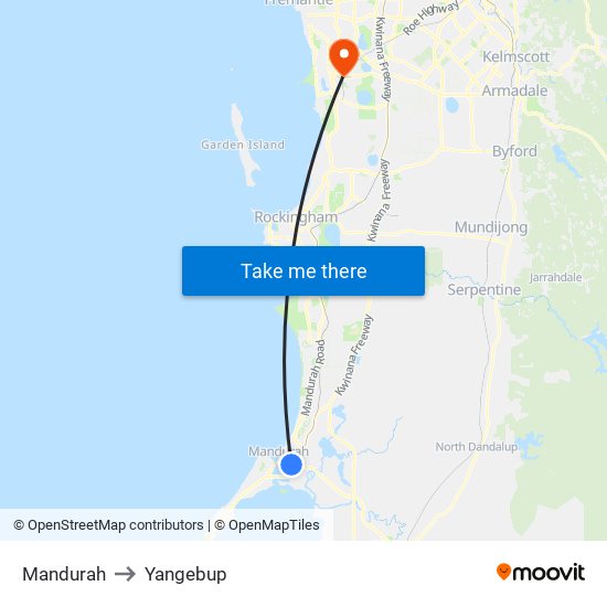 Mandurah to Yangebup map