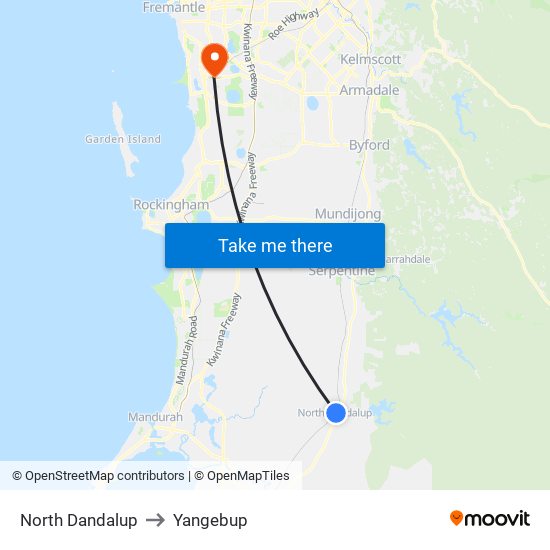 North Dandalup to Yangebup map