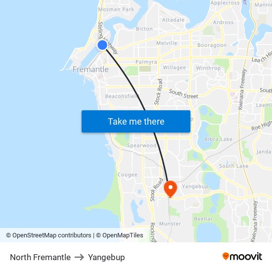 North Fremantle to Yangebup map