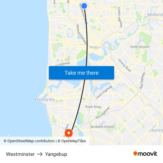 Westminster to Yangebup map