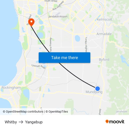 Whitby to Yangebup map
