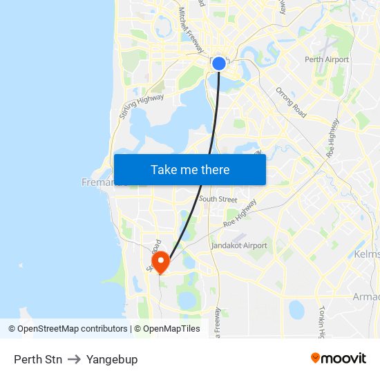 Perth Stn to Yangebup map