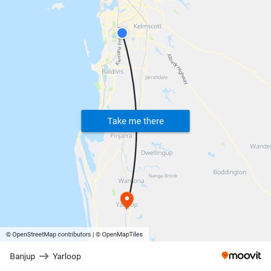 Banjup to Yarloop map