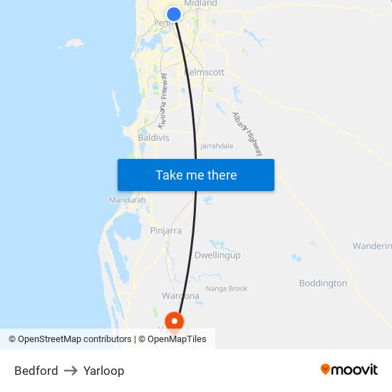 Bedford to Yarloop map