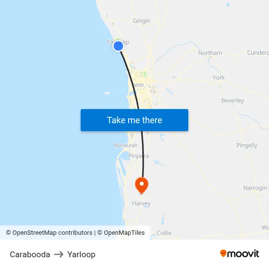 Carabooda to Yarloop map
