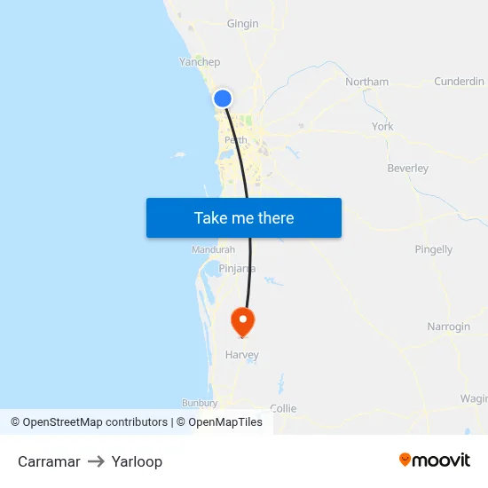Carramar to Yarloop map