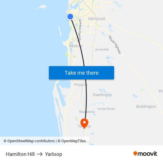 Hamilton Hill to Yarloop map