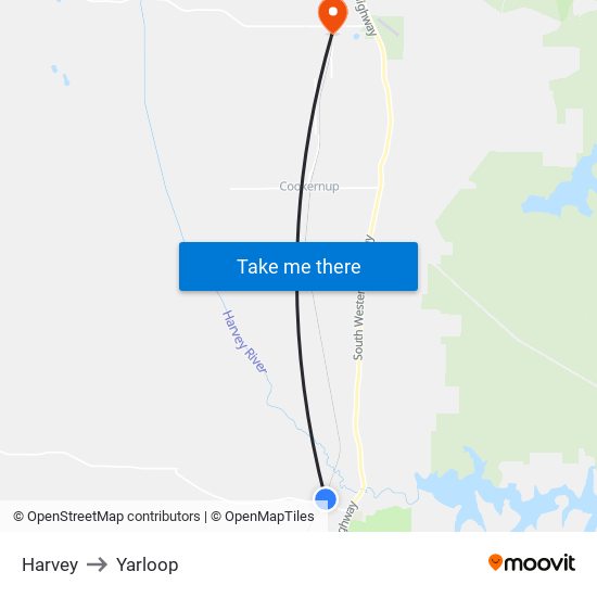 Harvey to Yarloop map