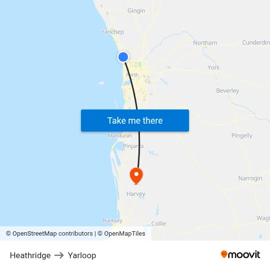Heathridge to Yarloop map