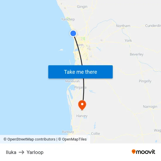 Iluka to Yarloop map
