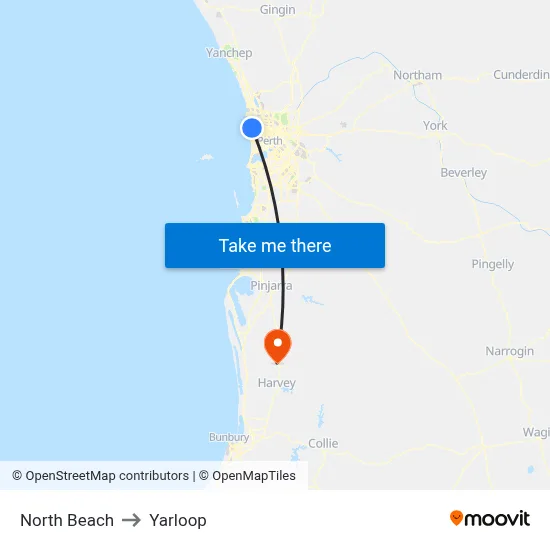 North Beach to Yarloop map