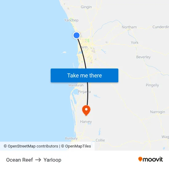Ocean Reef to Yarloop map