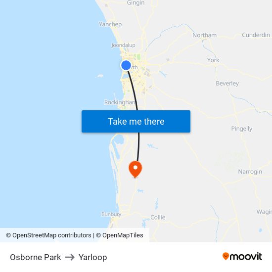 Osborne Park to Yarloop map