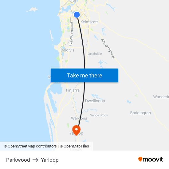 Parkwood to Yarloop map