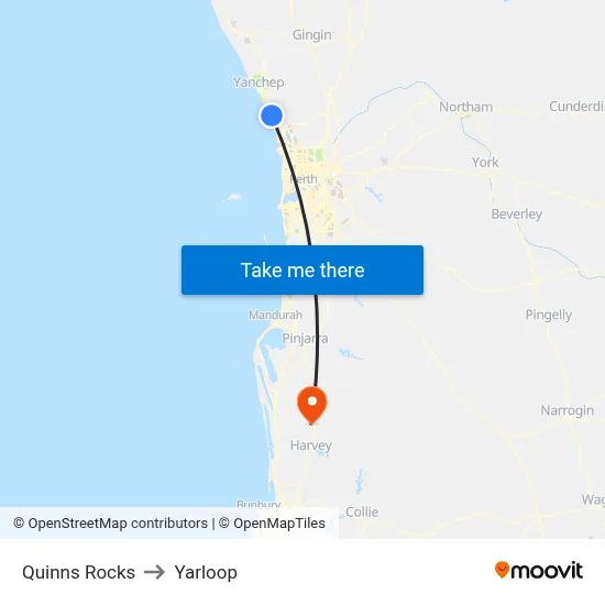 Quinns Rocks to Yarloop map