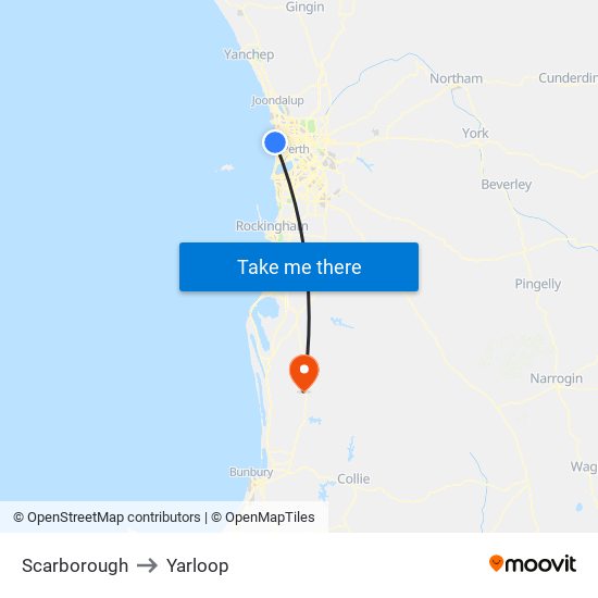 Scarborough to Yarloop map