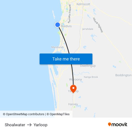 Shoalwater to Yarloop map