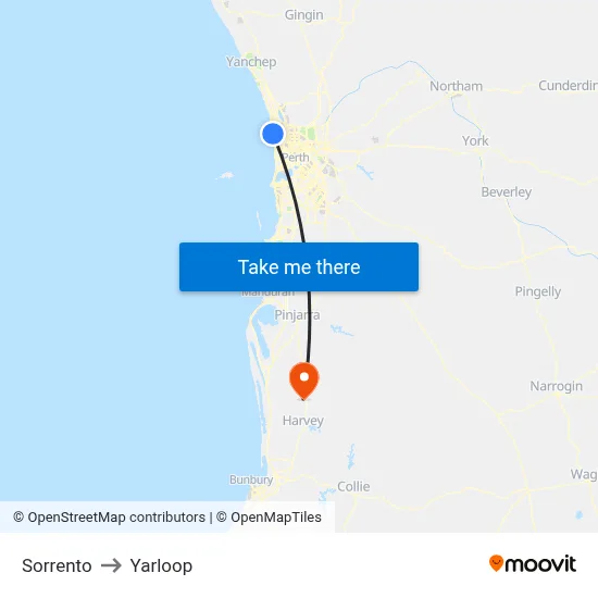 Sorrento to Yarloop map