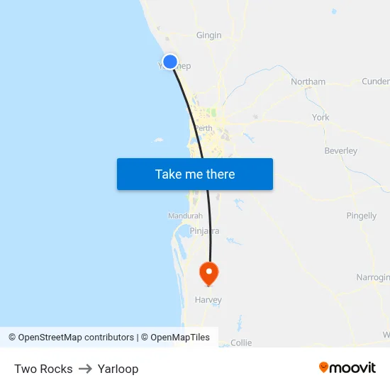 Two Rocks to Yarloop map