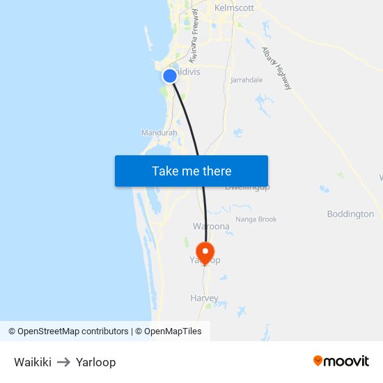 Waikiki to Yarloop map