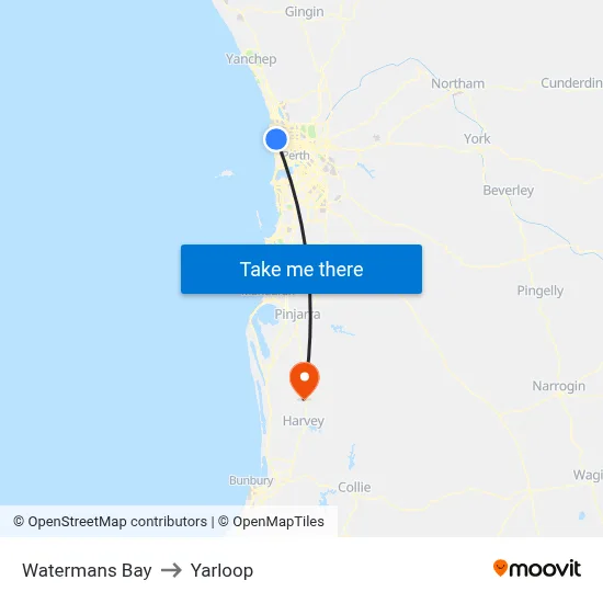 Watermans Bay to Yarloop map