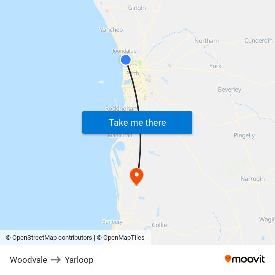 Woodvale to Yarloop map
