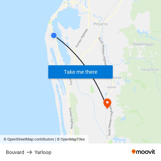 Bouvard to Yarloop map