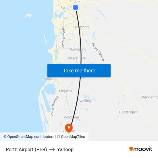 Perth Airport (PER) to Yarloop map